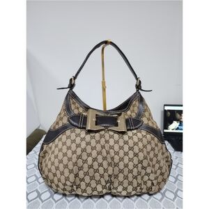 GUCCI GG Canvas And Leather Queen Large Hobo Bag Beige/Brown
